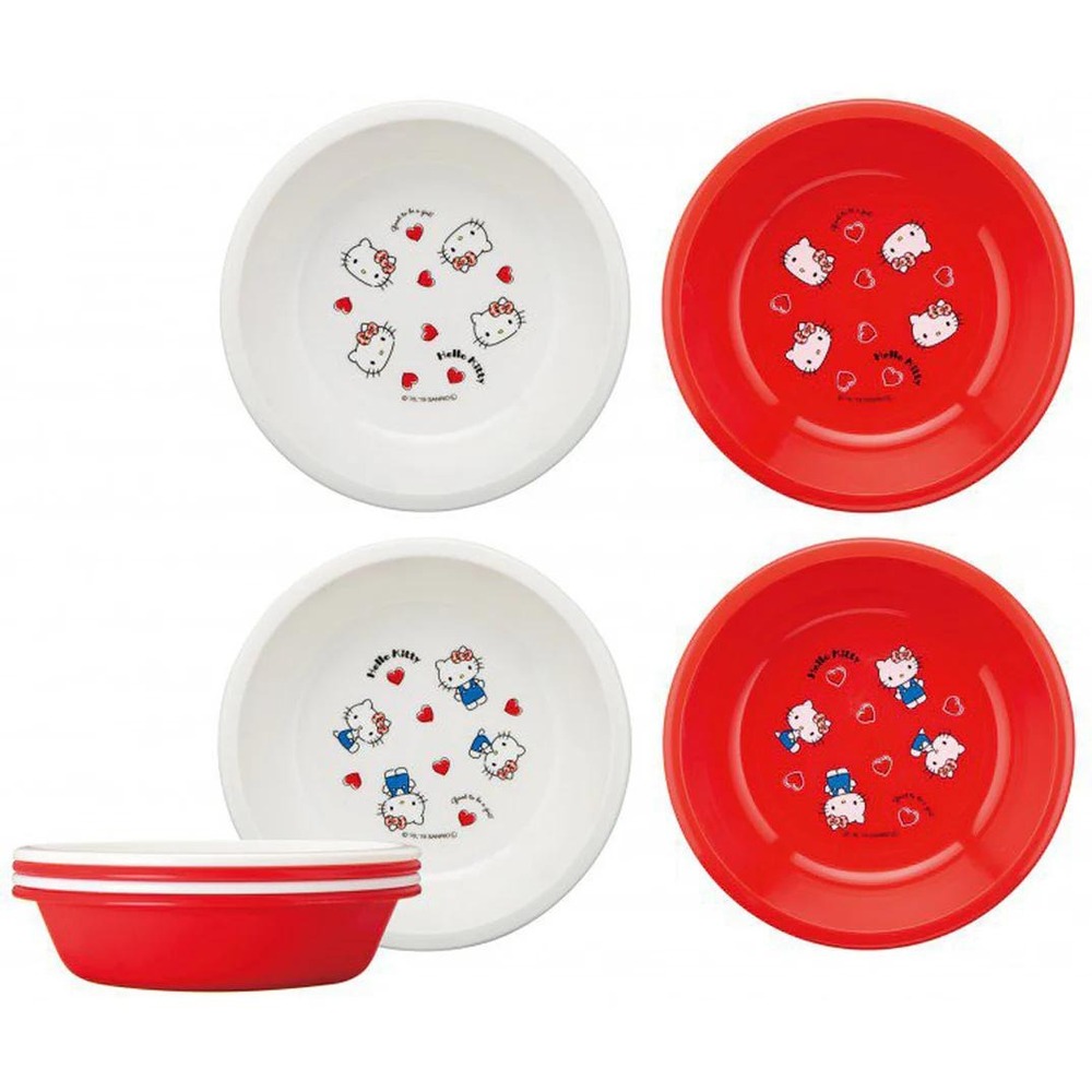 Sanrio Hello Kitty Bowl Set 4 Piece Red White Gingham Heart Pattern Skater Japan